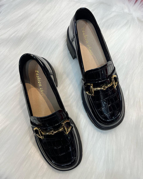 Round Toe Chunky Block Heeled Loafers